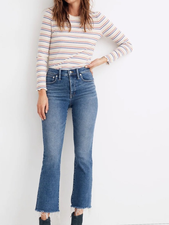 Madewell Denim - Madewell Cali Demi Boot Denim Size 32T Blue Jeans Cropped Fringe (S)